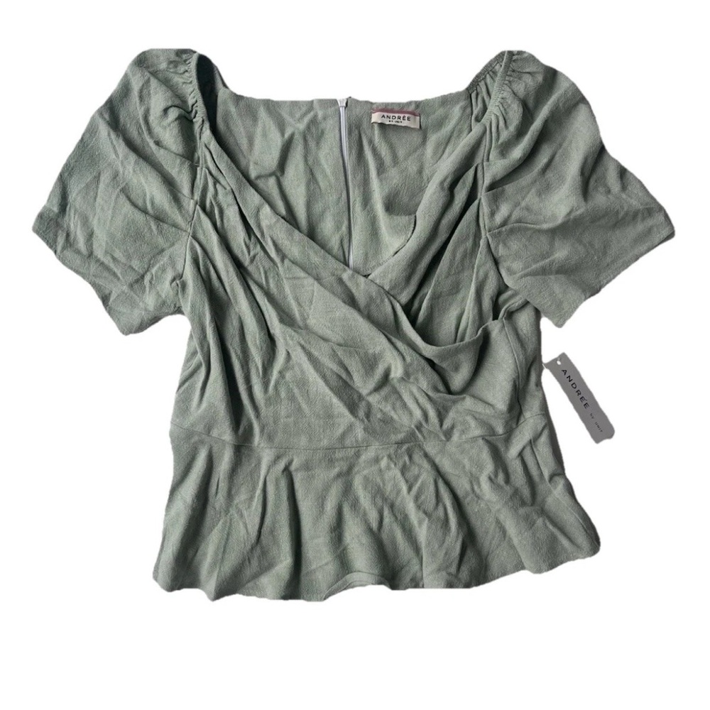 NWT Andree by UNIT Women’s Puff Sleeve Faux Wrap Peplum Blouse S Peasant Boho